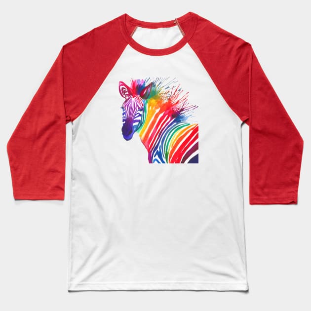 Rainbow Zebra Baseball T-Shirt by DellaMorteArts